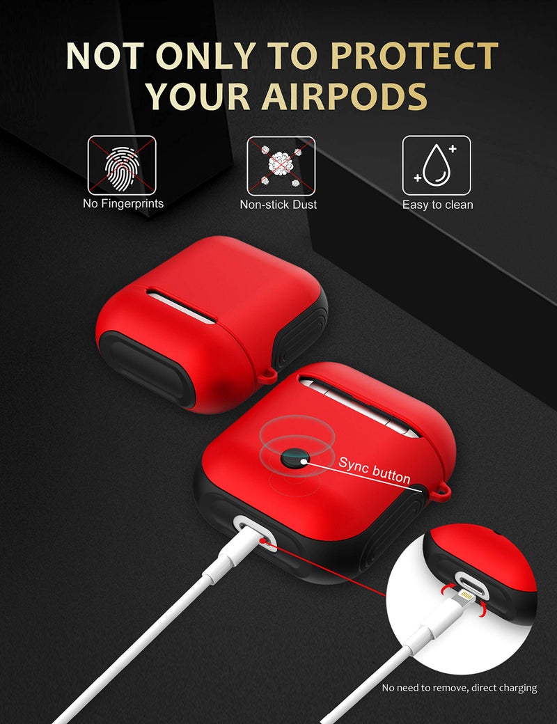 Romozi Airpods Case Cover and Skin - Romozi Airpod Skins is Silicone and Hard Cover Dual Layer Design, Heavy Duty Air Pods Case with Lanyard,Shockproof AirPod Covers for Apple Airpods Accessories(Red) - Image 4